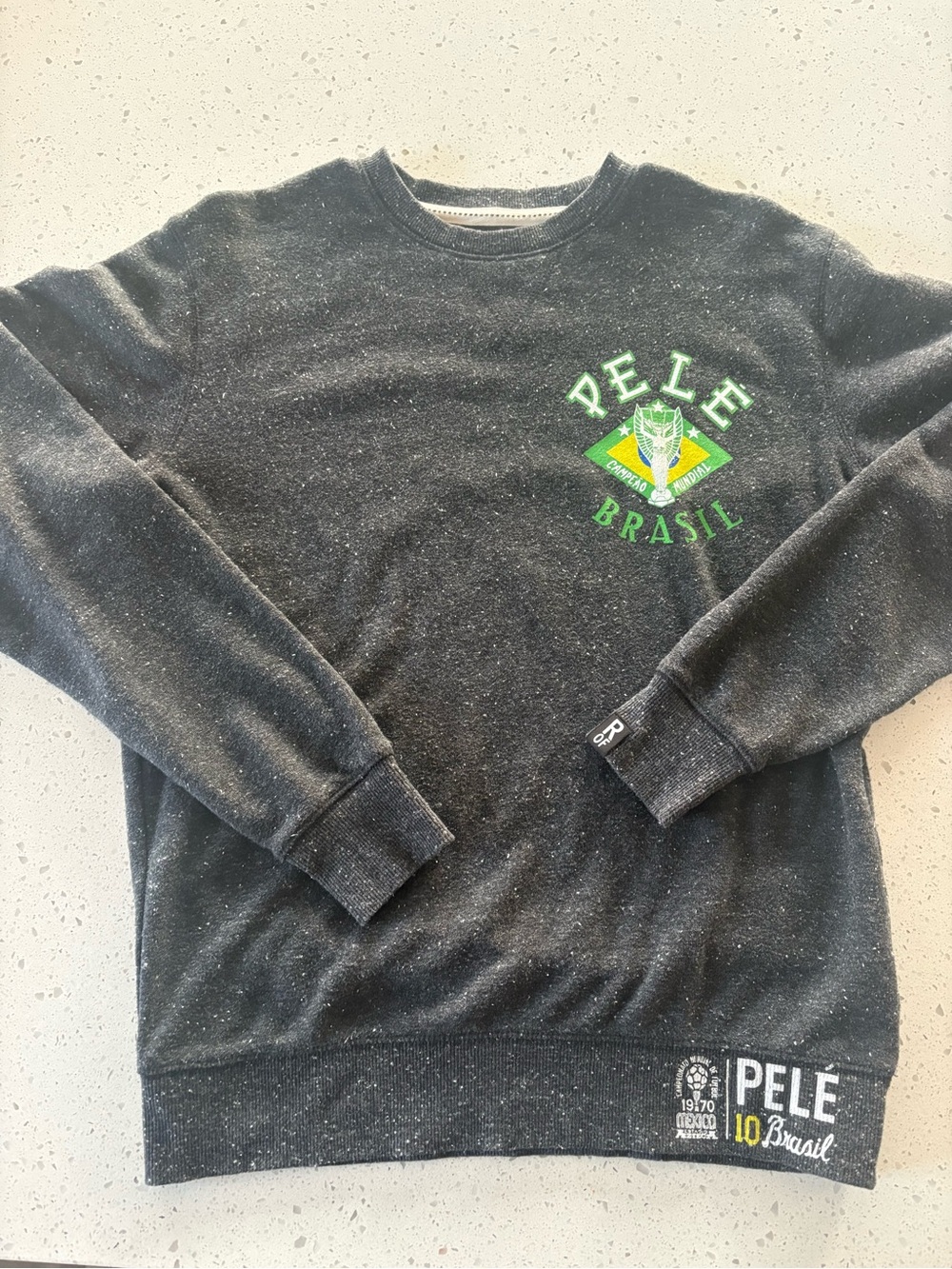 Pelé Brasil Speckled Black Crewneck Sweatshirt